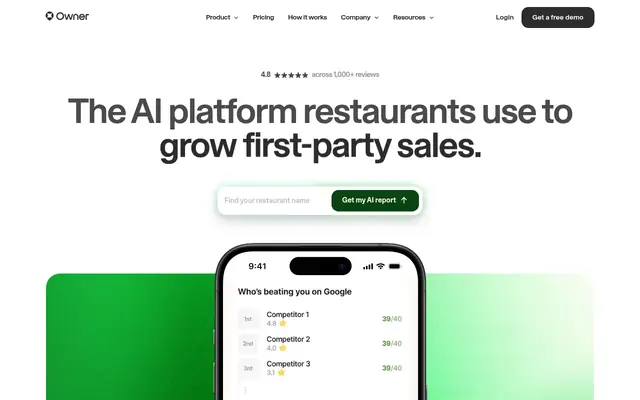 Screenshot of the Owner.com homepage