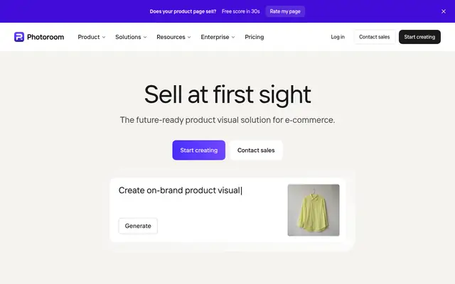 Screenshot of the Photoroom homepage