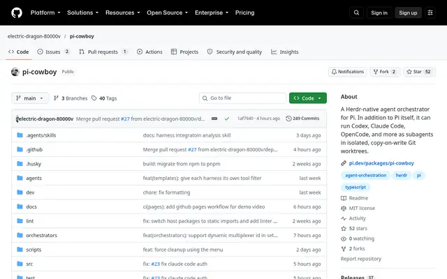 Screenshot of the pi-cowboy homepage