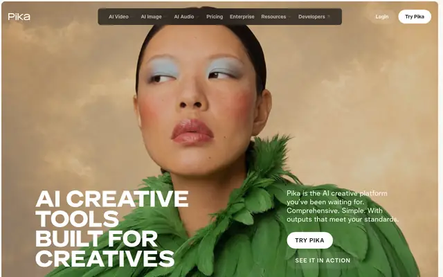 Screenshot of the Pika homepage