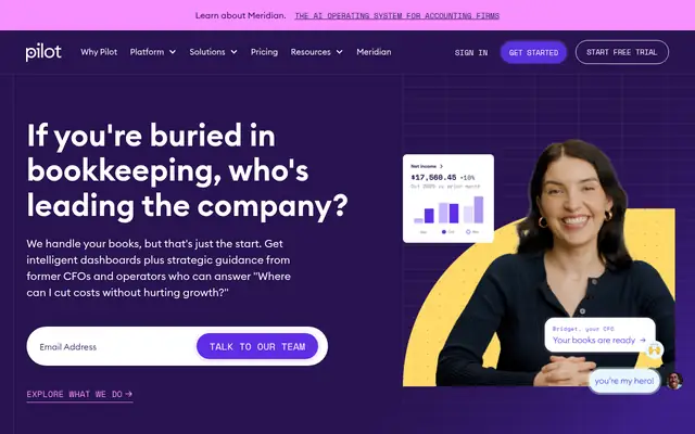 Screenshot of the Pilot homepage