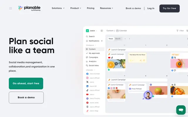 Screenshot of the Planable homepage