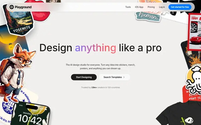 Screenshot of the Playground homepage
