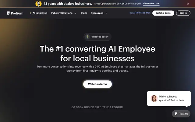 Screenshot of the Podium homepage
