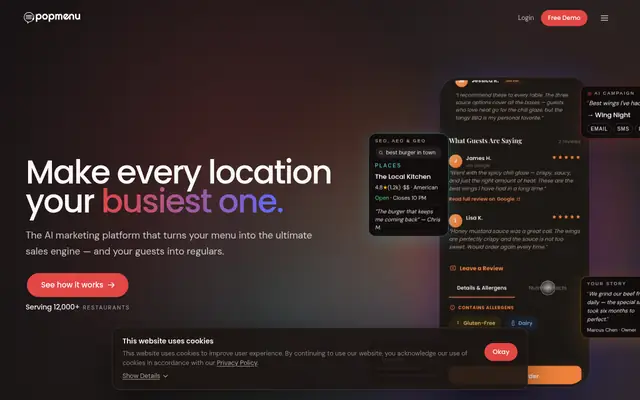 Screenshot of the Popmenu homepage