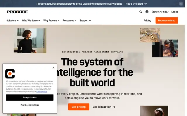 Screenshot of the Procore homepage