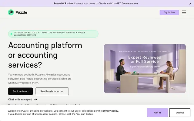 Screenshot of the Puzzle homepage
