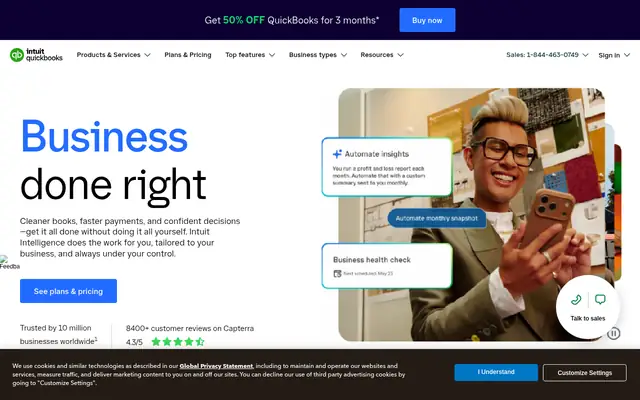 Screenshot of the QuickBooks homepage