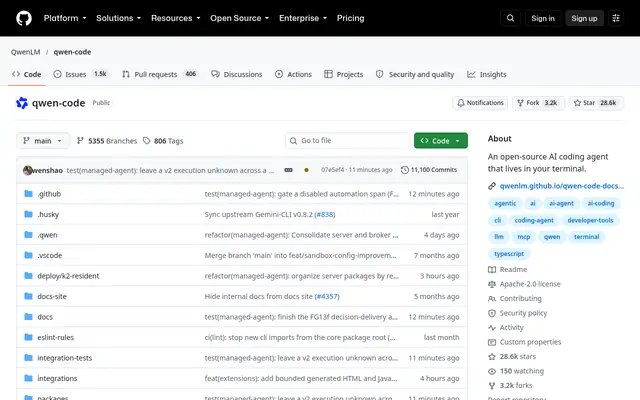 Screenshot of the Qwen Code homepage