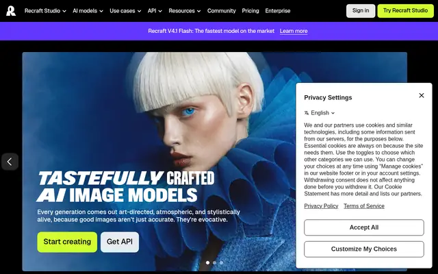 Screenshot of the Recraft homepage