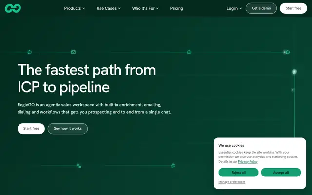 Screenshot of the Regie.ai homepage