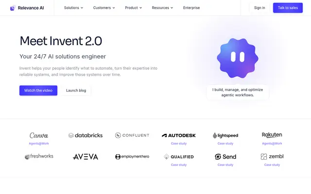 Screenshot of the Relevance AI homepage