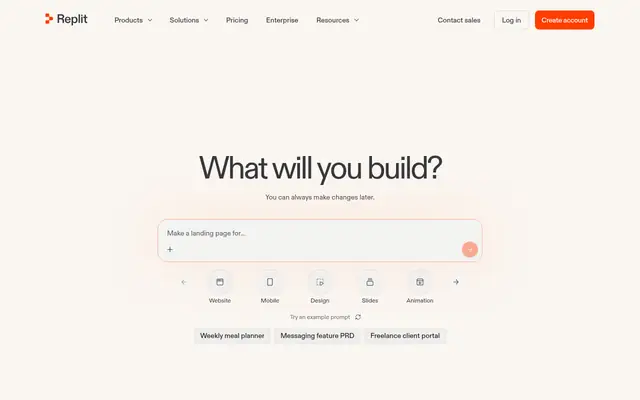 Screenshot of the Replit homepage