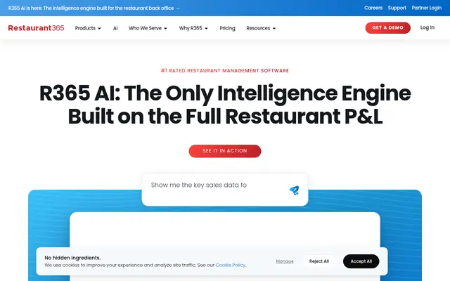 Screenshot of the Restaurant365 homepage