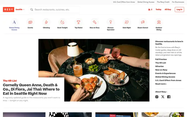 Screenshot of the Resy homepage