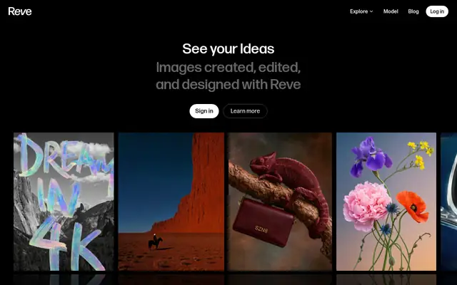 Screenshot of the Reve homepage