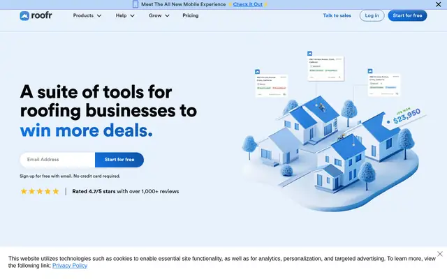 Screenshot of the Roofr homepage
