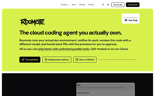 Screenshot of the Roomote homepage