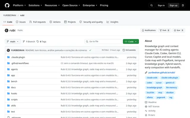 Screenshot of the Rubi homepage
