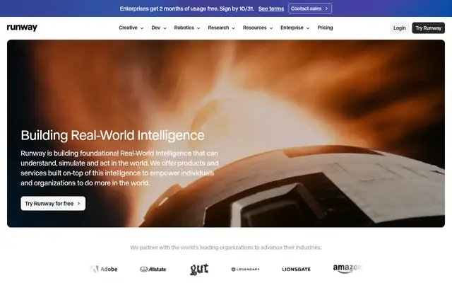 Screenshot of the Runway homepage