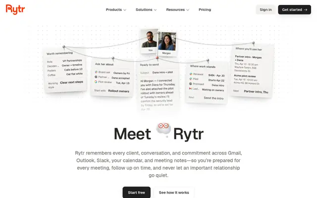 Screenshot of the Rytr homepage