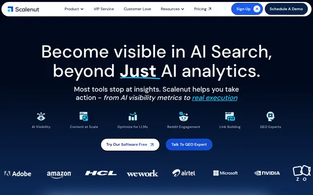 Screenshot of the Scalenut homepage