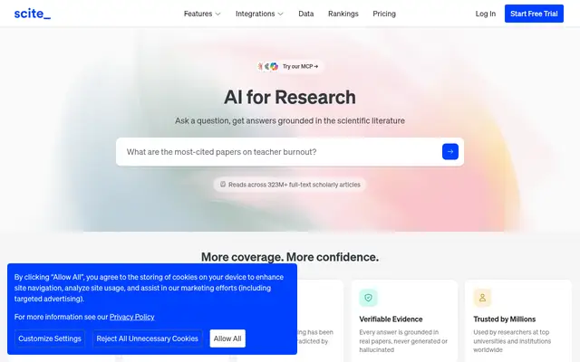 Screenshot of the scite homepage