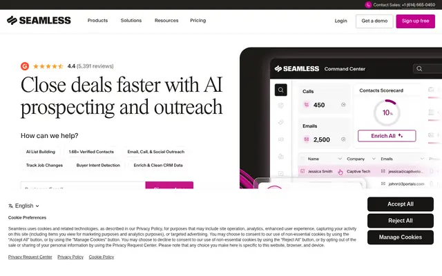 Screenshot of the Seamless.AI homepage