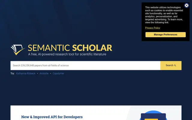 Screenshot of the Semantic Scholar homepage