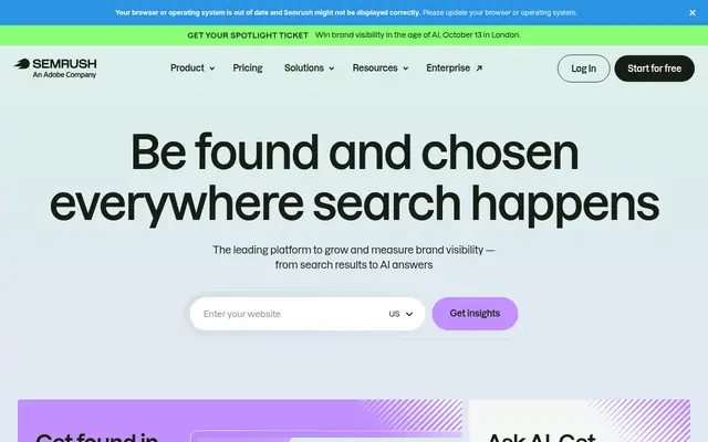 Screenshot of the Semrush homepage