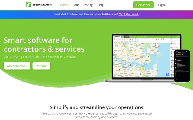 Screenshot of the ServiceM8 homepage