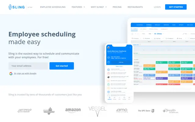 Screenshot of the Sling homepage