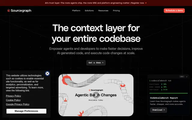 Screenshot of the Sourcegraph homepage