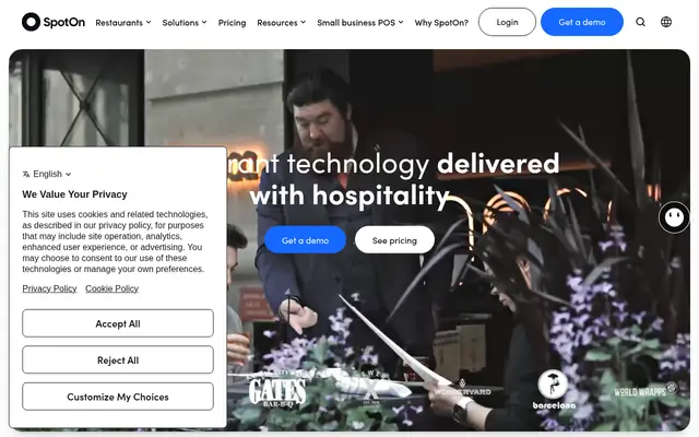 Screenshot of the SpotOn homepage
