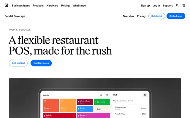Screenshot of the Square for Restaurants homepage
