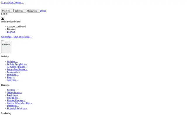 Screenshot of the Squarespace homepage