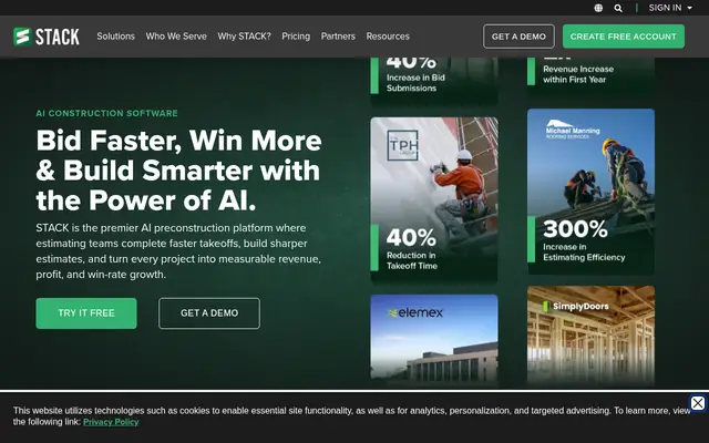 Screenshot of the STACK homepage