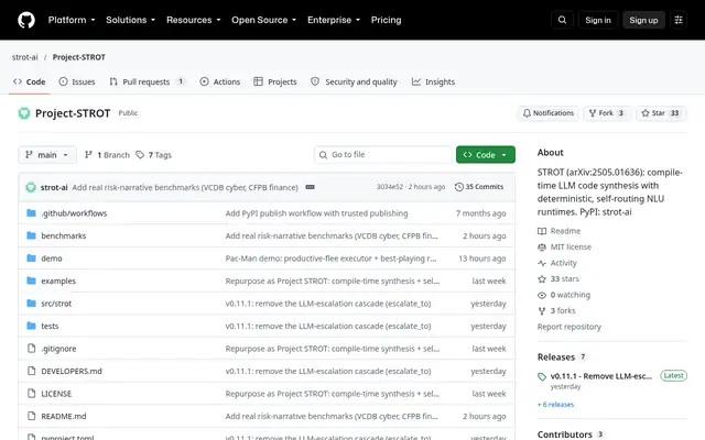 Screenshot of the STROT homepage