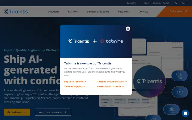 Screenshot of the Tabnine homepage