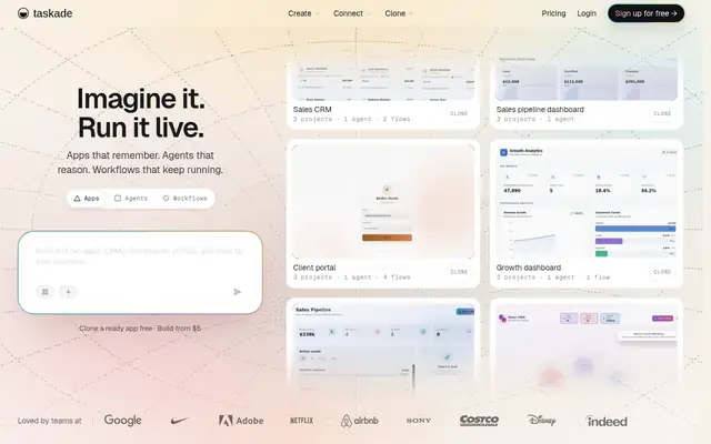 Screenshot of the Taskade homepage