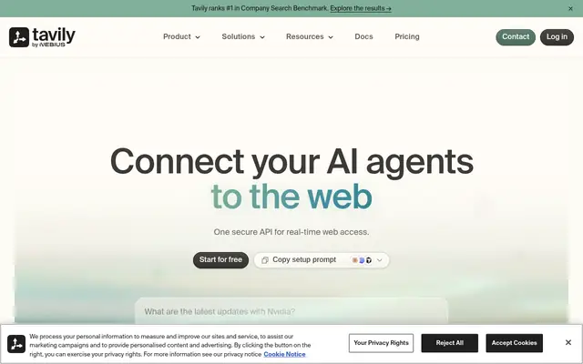 Screenshot of the Tavily homepage