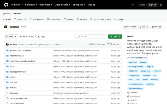 Screenshot of the Termexo homepage