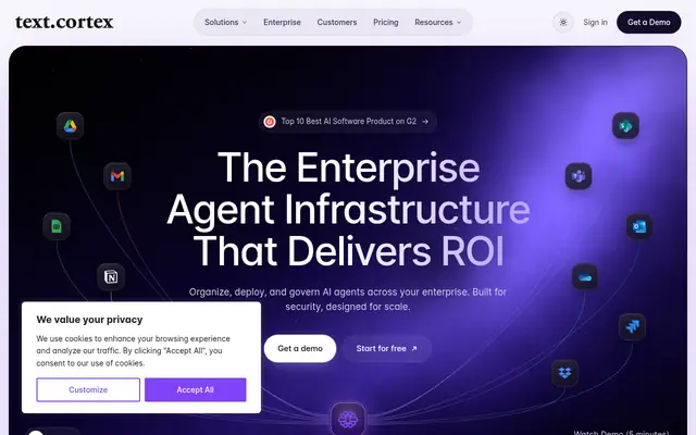Screenshot of the TextCortex homepage