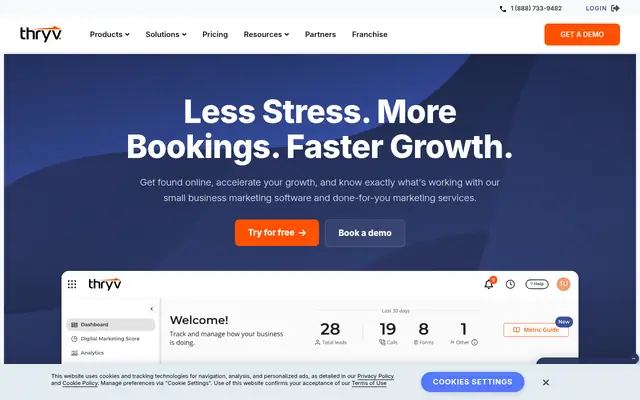 Screenshot of the Thryv homepage