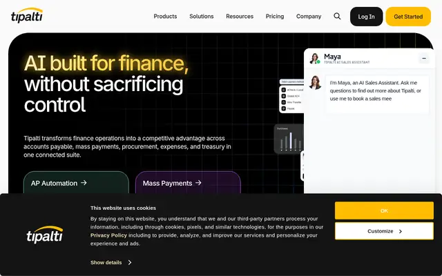 Screenshot of the Tipalti homepage