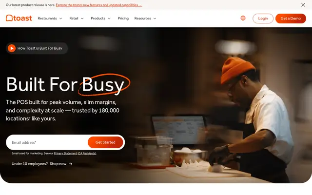 Screenshot of the Toast homepage