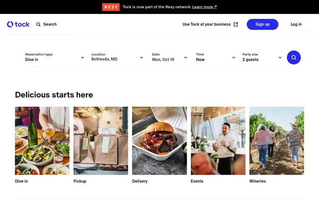 Screenshot of the Tock homepage