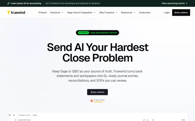 Screenshot of the Truewind homepage