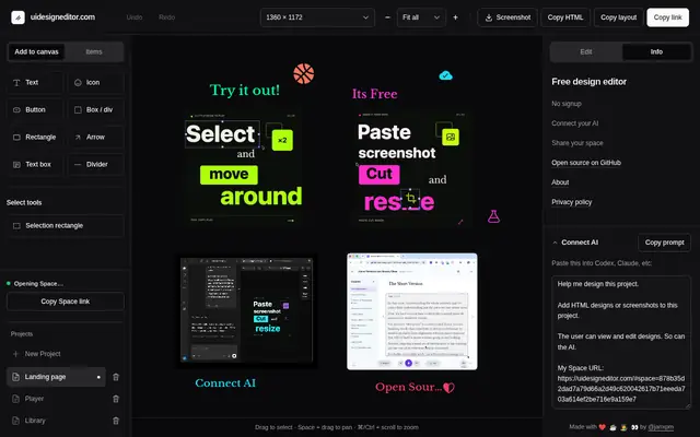 Screenshot of the UI Design Editor homepage