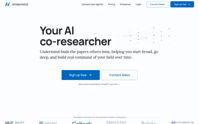 Screenshot of the Undermind homepage